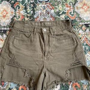 American Eagle Outfitters Green Jean Shorts High-Waisted Distressed
